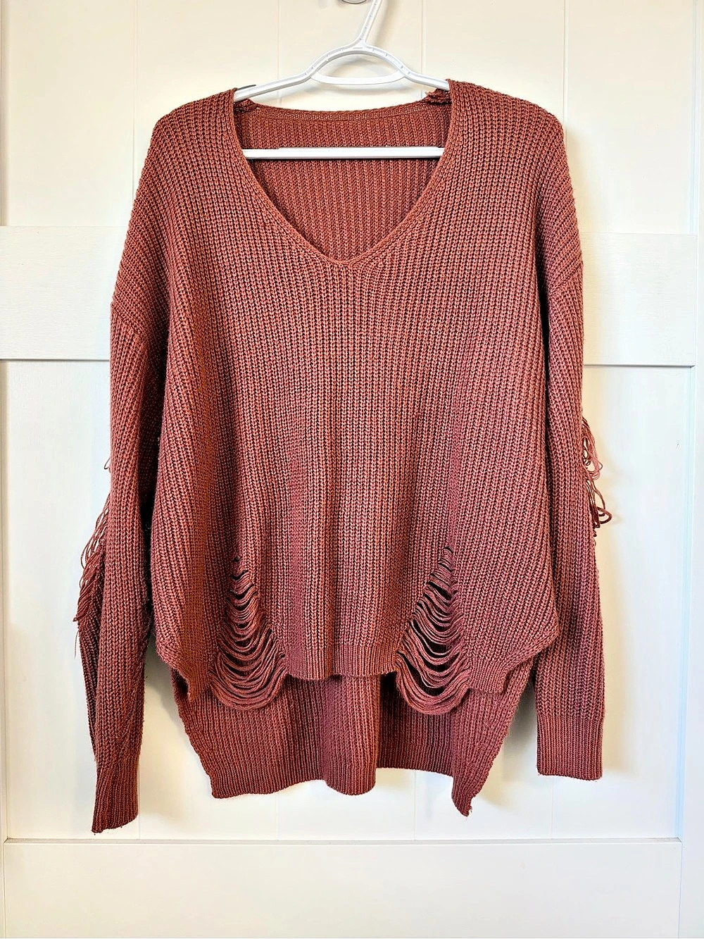 Distressed Knit Sweater in Brown XL